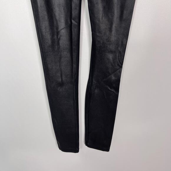 Spanx Womens Small S Black Faux Leather Leggings Nylon Dress Up Metallic - Picture 6 of 12